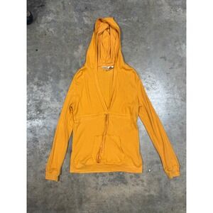 No Boundaries Ribbed Hoodie Fresh Womens XL Papaya Orange V-Neck Tie Front